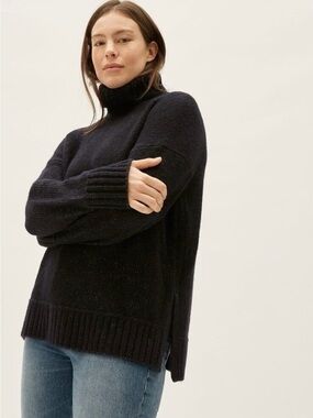 Everlane Black Turtleneck Cozy Ribbed Sweater merino blend Euc XS